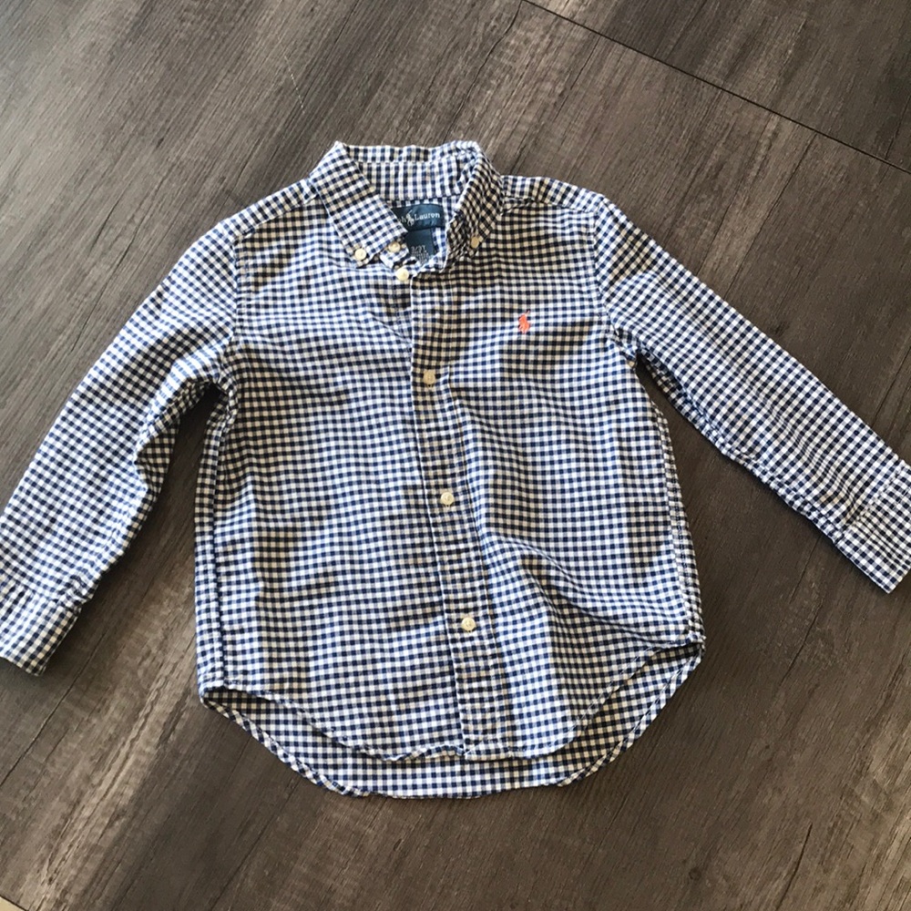 - EUC RALPH LAUREN BOYS GINGHAM BUTTON DOWN SHIRT